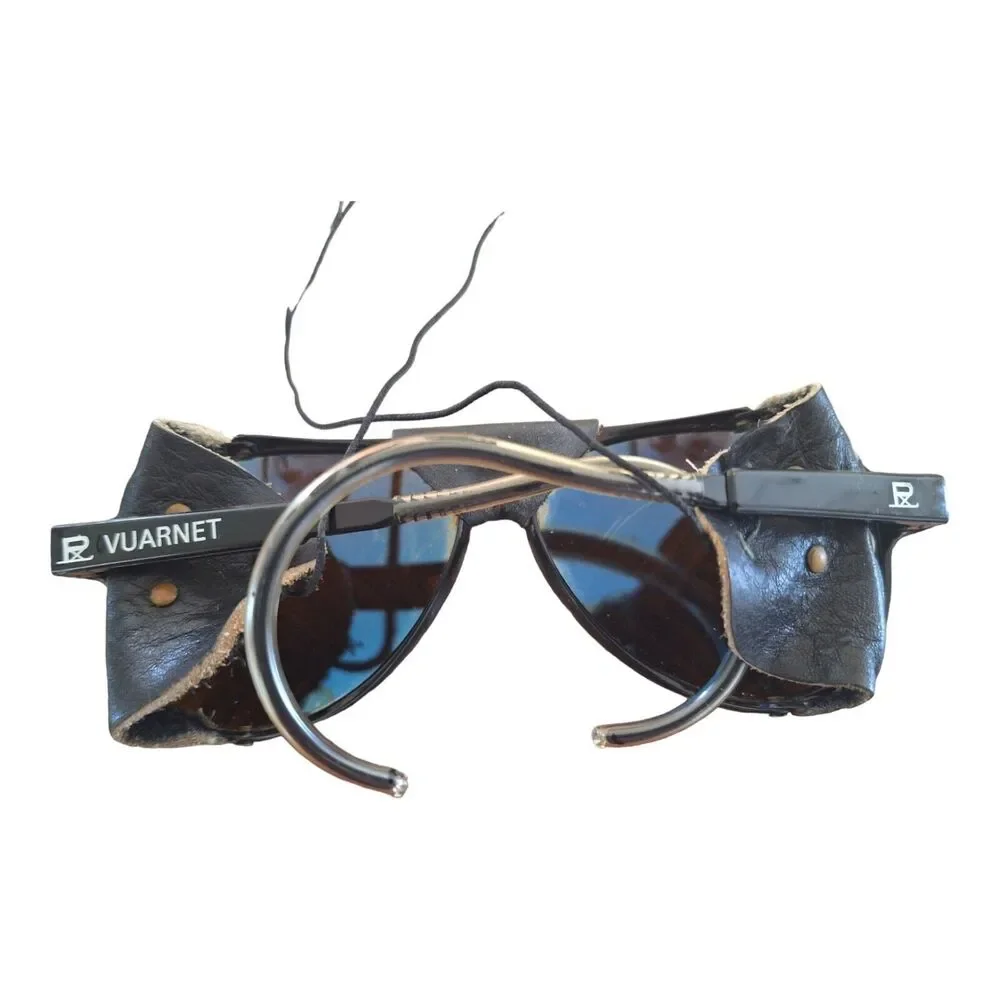 Vintage 80s Vuarnet Skilynx Sunglasses leather side blinkers nose guard w case